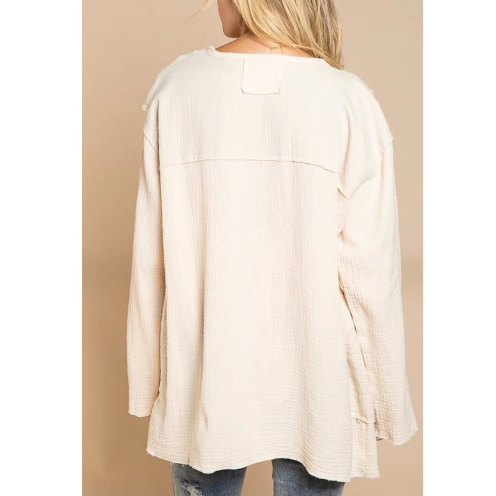 POL Gauze Style Raw Hem Open Face Shacket Size Medium - Picture 3 of 13